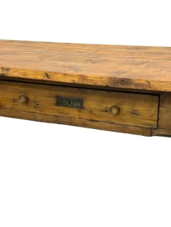 Rustikaler Tisch aus Tannenholz & Kastanienholz mit Schublade, 19. Jh