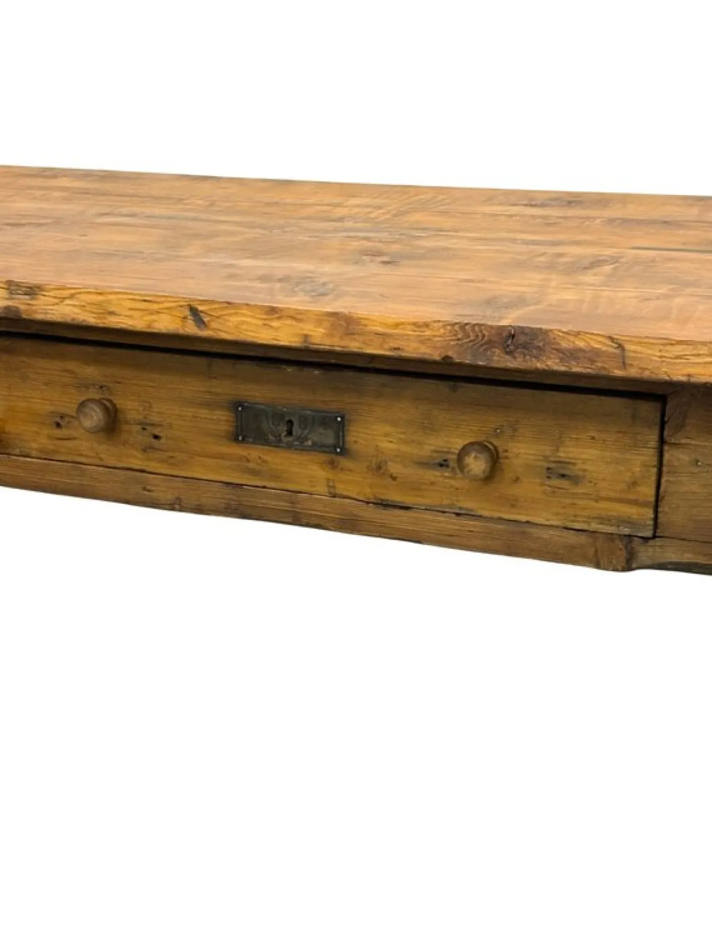 Rustikaler Tisch aus Tannenholz & Kastanienholz mit Schublade, 19. Jh