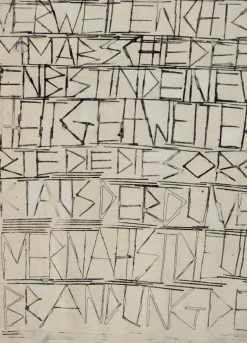 Sabine Ebel, Sabine Ebel, Zeichnung, Tusche, Kalligraphie zu Gedicht (W. H. Fritz), 1967, Abstraktion, Tinte & Papier