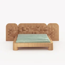 Sally Wood Bett mit Intarsien Kopfteil aus Reclaimed Oak von Fred&Juul