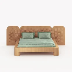 Sally Wood Bett mit Intarsien Kopfteil aus Reclaimed Oak von Fred&Juul