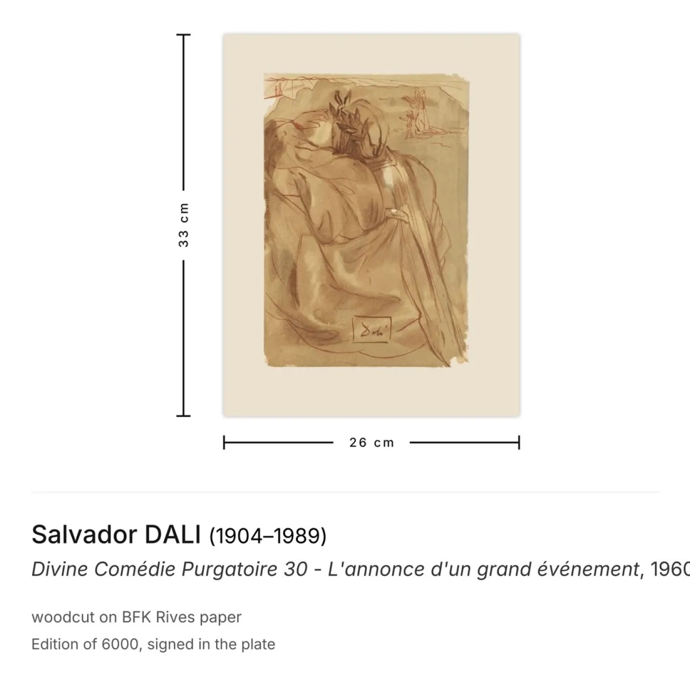 Salvador Dalí, Divine Comedy Purgatorium 30 - Die Ansage eines großen Ereignisses, 1960, Holzschnitt