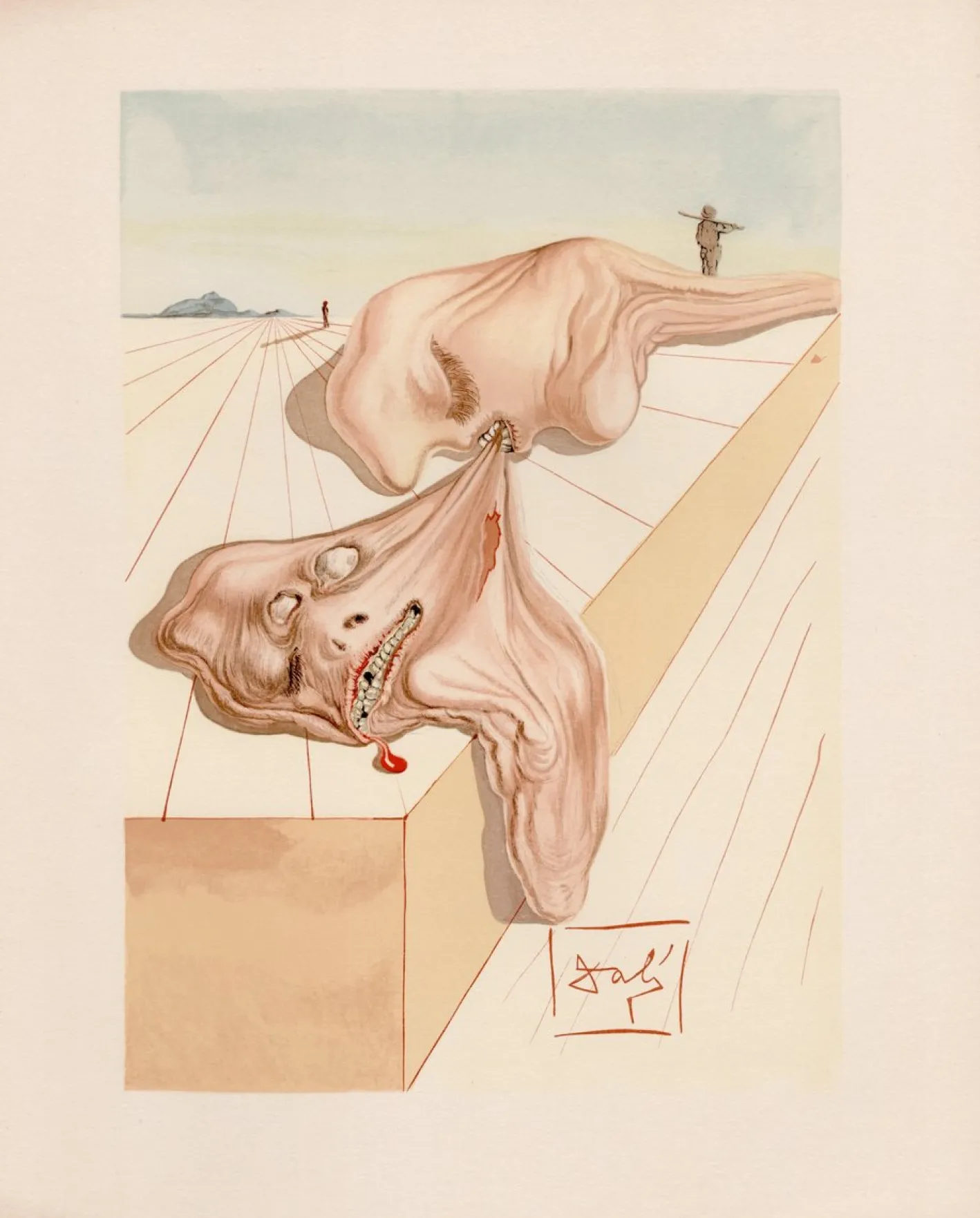 Salvador Dali, Gianni Schicchis Biss, 1964, Original Holzschnitt