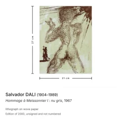Salvador Dali, Homage to Meissonnier I: Grey Nude, 1967, Lithographie