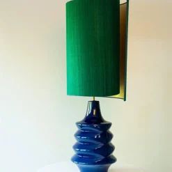 Saphirblaue Keramik Stehlampe mit Lampenschirm R. Houben zugeschrieben, 1970er