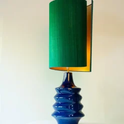 Saphirblaue Keramik Stehlampe mit Lampenschirm R. Houben zugeschrieben, 1970er