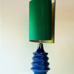 Saphirblaue Keramik Stehlampe mit Lampenschirm R. Houben zugeschrieben, 1970er