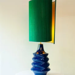Saphirblaue Keramik Stehlampe mit Lampenschirm R. Houben zugeschrieben, 1970er