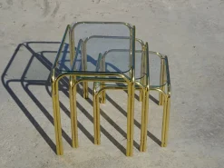 Satztische aus Vergoldetem Metall & Hartglas, 1990er, 3er Set