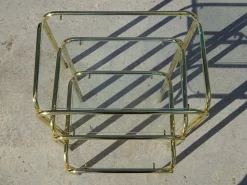 Satztische aus Vergoldetem Metall & Hartglas, 1990er, 3er Set