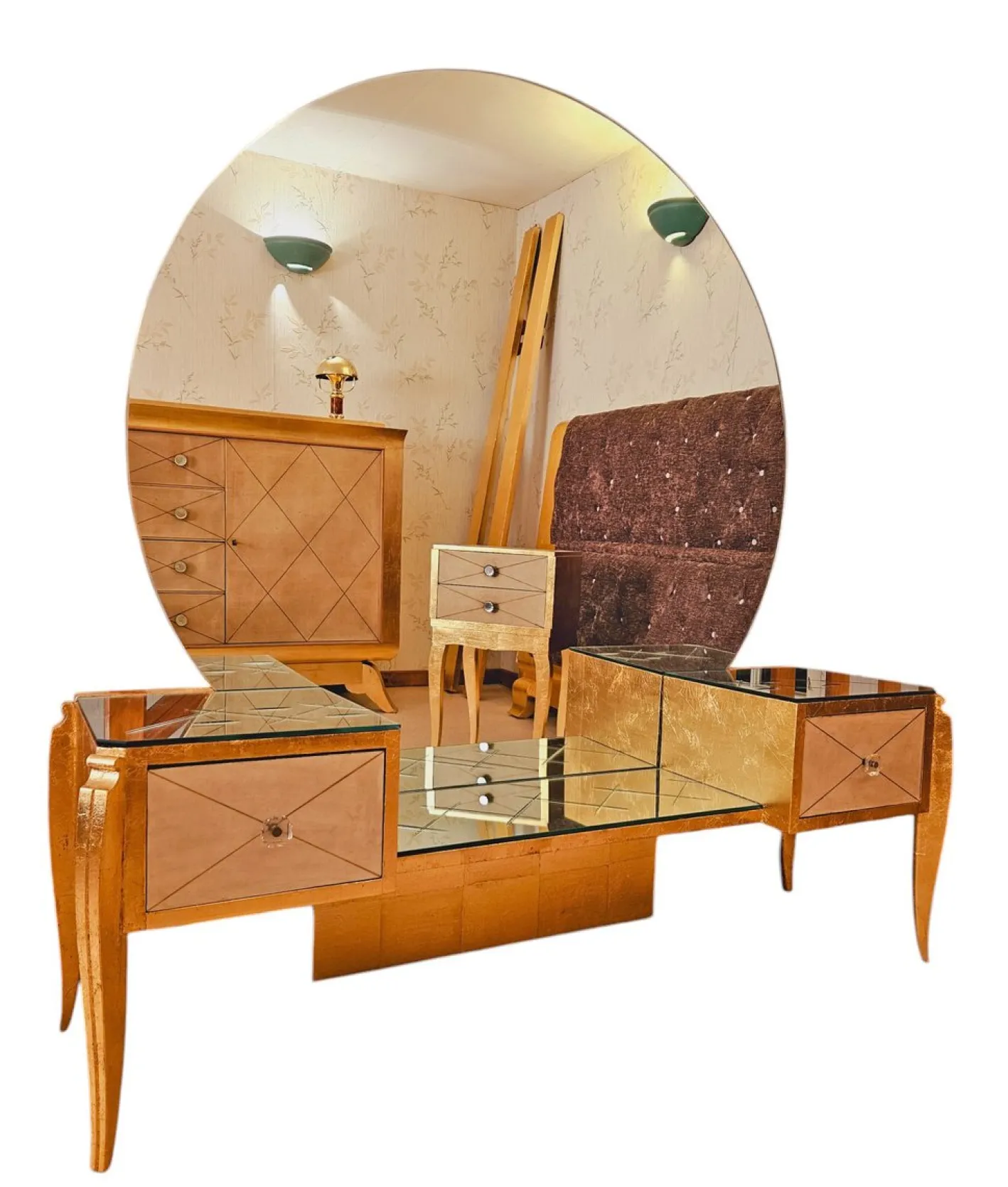Schlafzimmer Set aus Pergament und Blattvergoldung, 1940er, 6 . Set