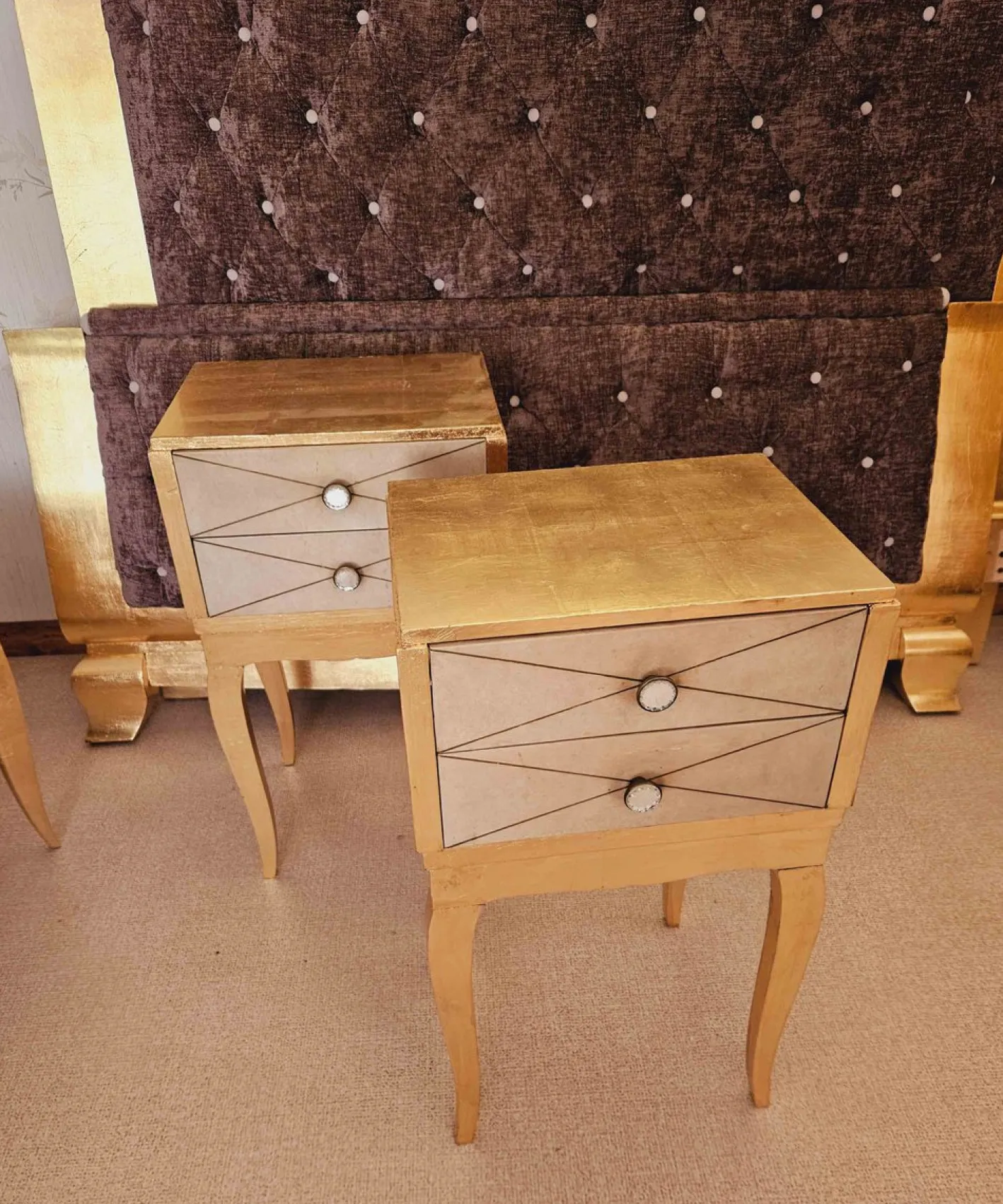 Schlafzimmer Set aus Pergament und Blattvergoldung, 1940er, 6 . Set