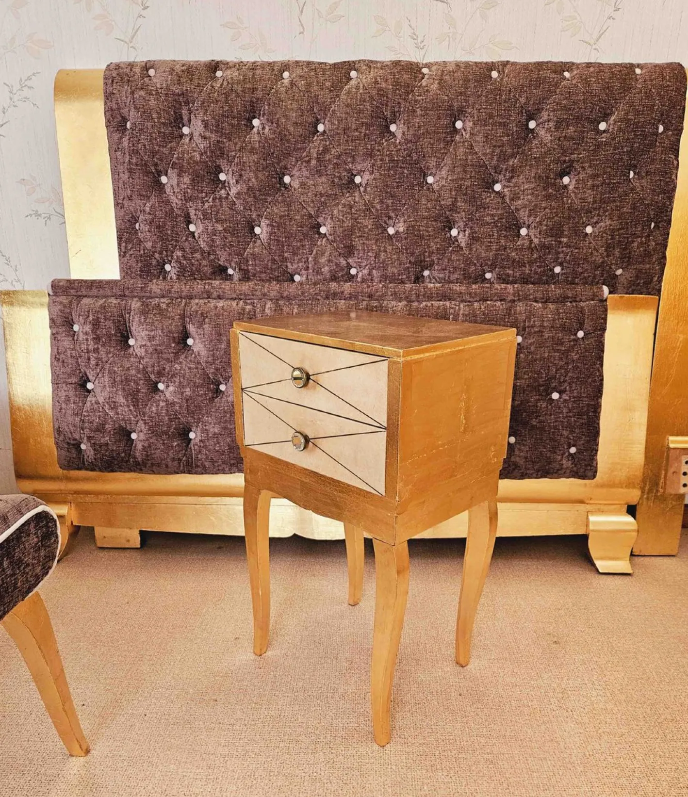 Schlafzimmer Set aus Pergament und Blattvergoldung, 1940er, 6 . Set