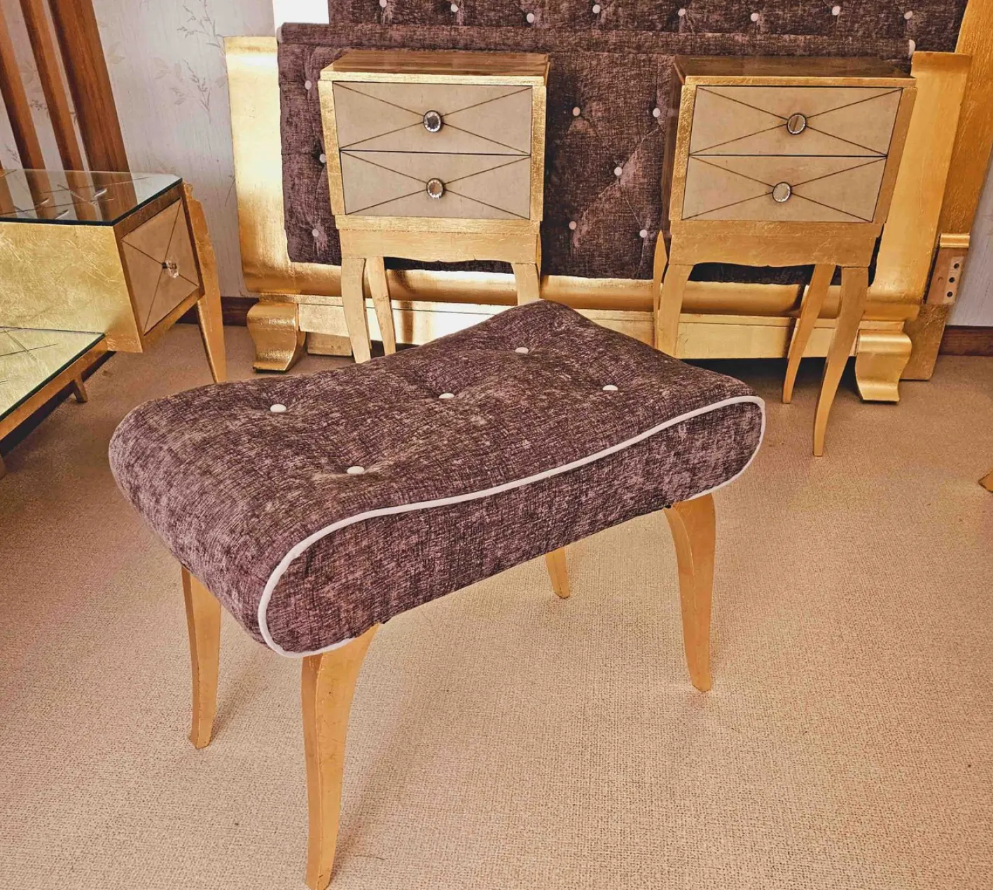 Schlafzimmer Set aus Pergament und Blattvergoldung, 1940er, 6 . Set