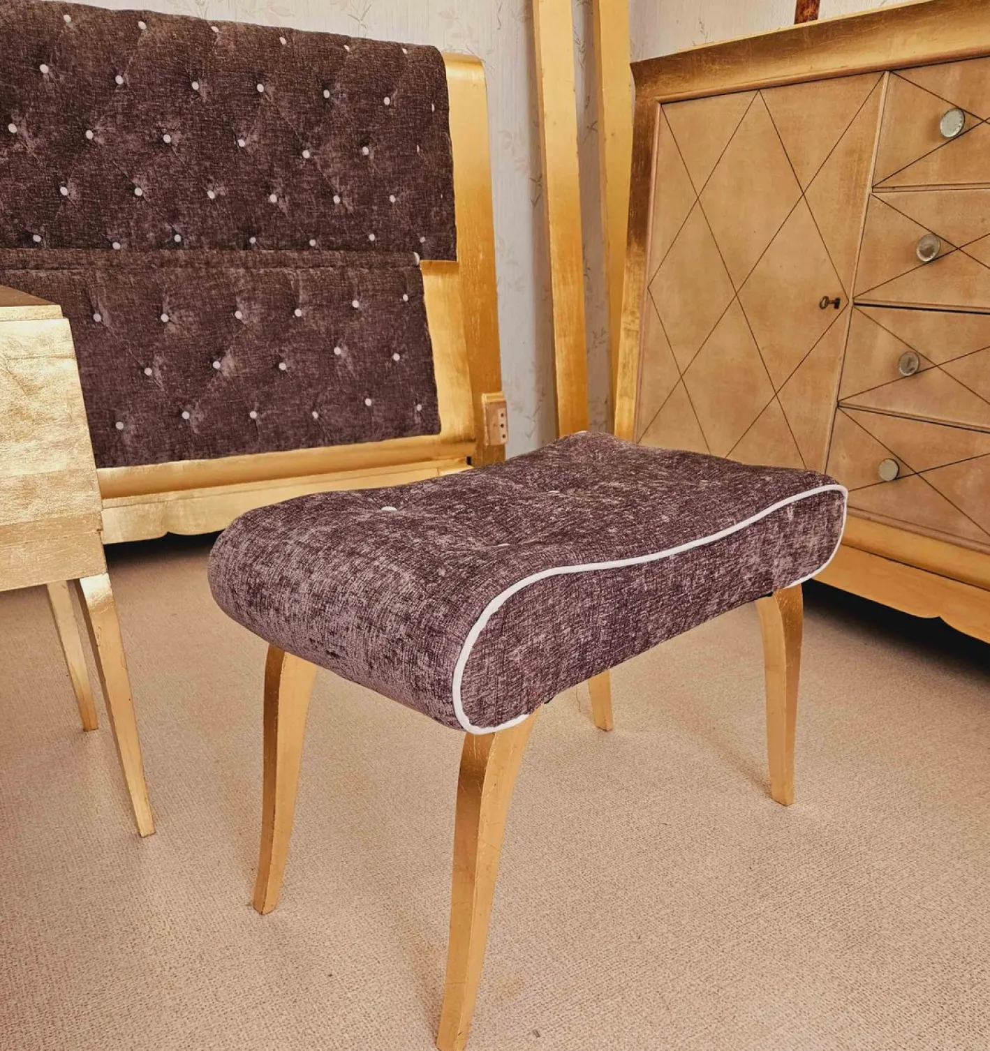 Schlafzimmer Set aus Pergament und Blattvergoldung, 1940er, 6 . Set