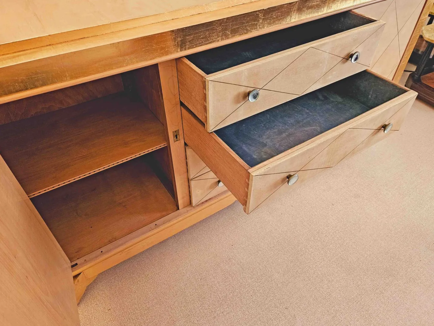 Schlafzimmer Set aus Pergament und Blattvergoldung, 1940er, 6 . Set