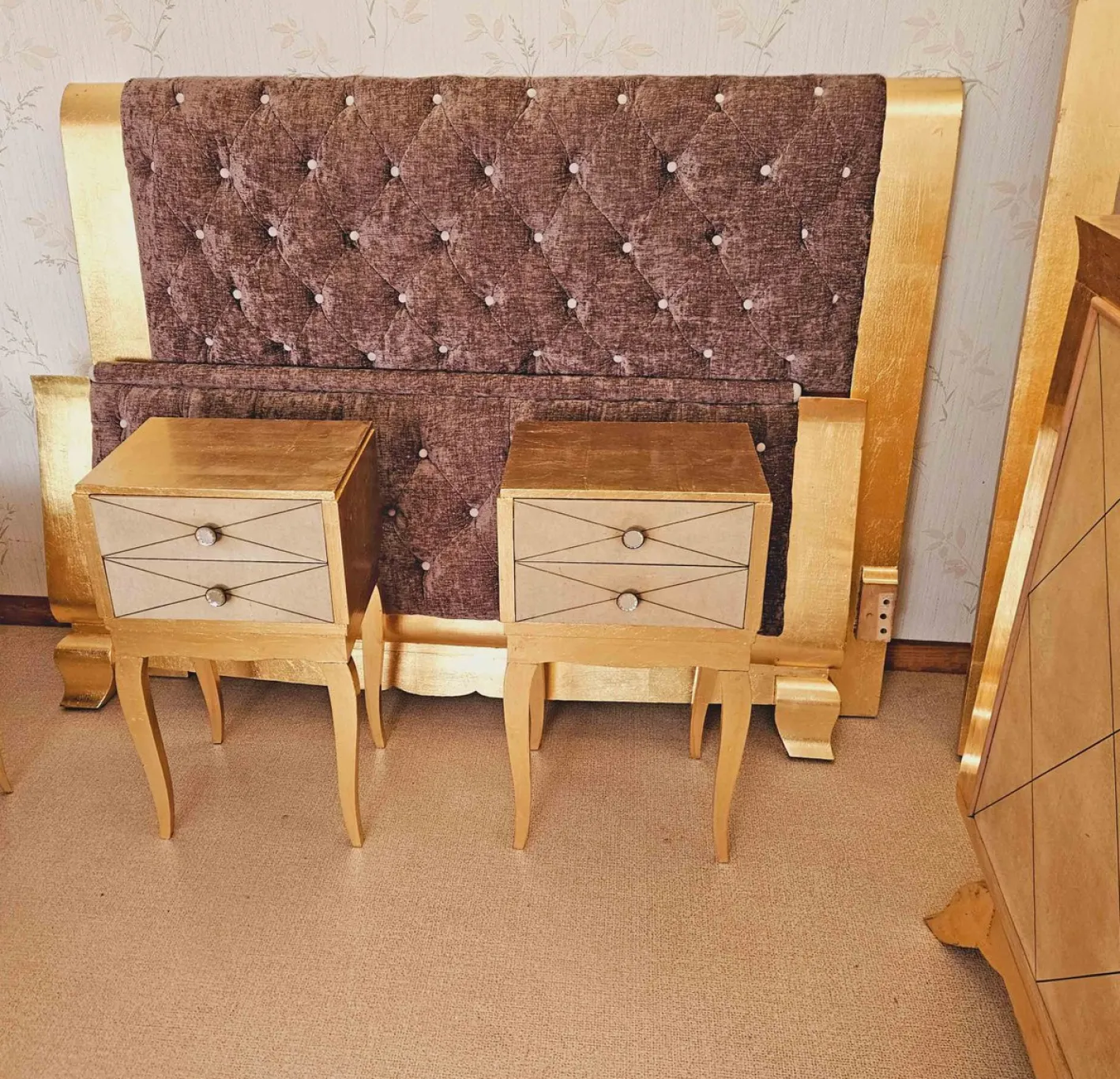 Schlafzimmer Set aus Pergament und Blattvergoldung, 1940er, 6 . Set