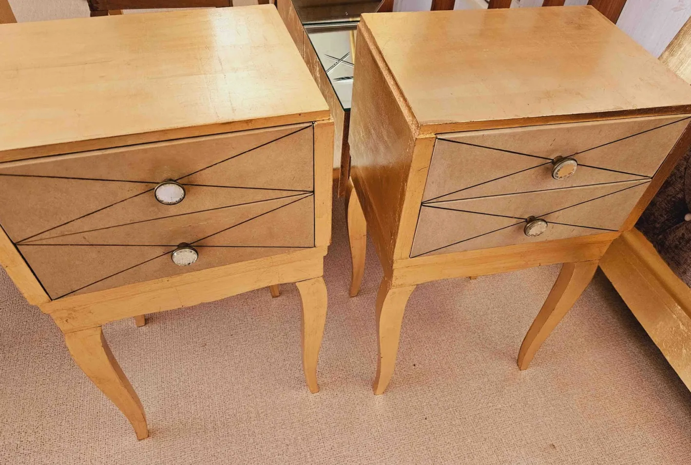 Schlafzimmer Set aus Pergament und Blattvergoldung, 1940er, 6 . Set
