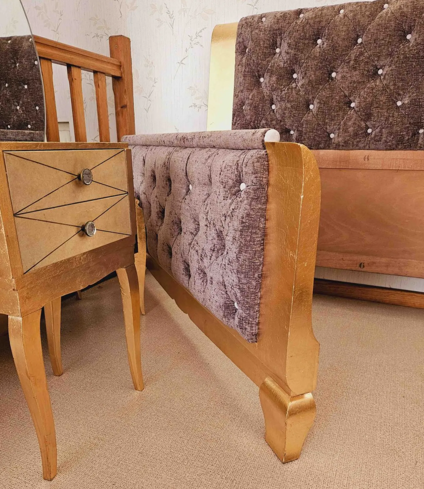 Schlafzimmer Set aus Pergament und Blattvergoldung, 1940er, 6 . Set