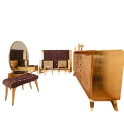 Schlafzimmer Set aus Pergament und Blattvergoldung, 1940er, 6 . Set
