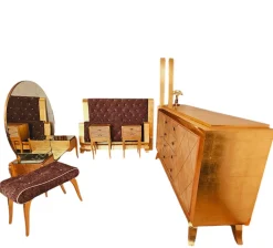 Schlafzimmer Set aus Pergament und Blattvergoldung, 1940er, 6 . Set