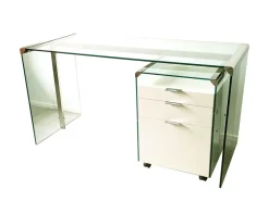 Schreibtisch aus Glas, lackiertem Holz & verchromtem Metall von Gallotti e Radice, 1990er