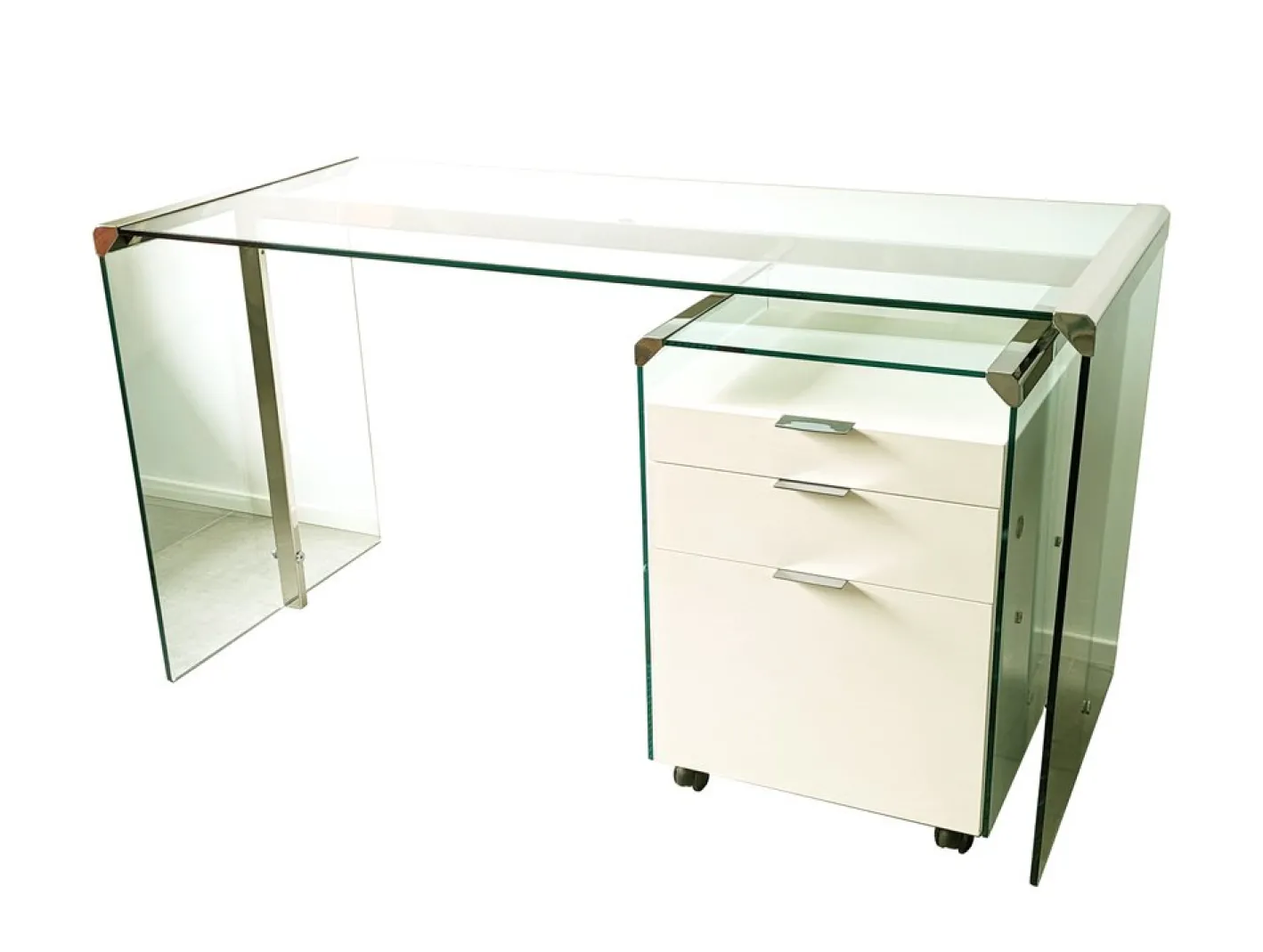Schreibtisch aus Glas, lackiertem Holz & verchromtem Metall von Gallotti e Radice, 1990er
