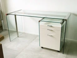 Schreibtisch aus Glas, lackiertem Holz & verchromtem Metall von Gallotti e Radice, 1990er