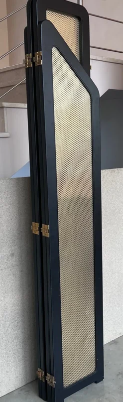 Schwarze Art Deco Wandschirme aus ebonisiertem Holz & goldenem Metall, 1960er