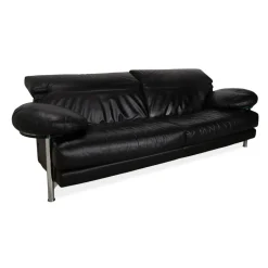 Schwarzes Arca Drei-Sitzer Ledersofa mit manueller Funktion von B&B Italia