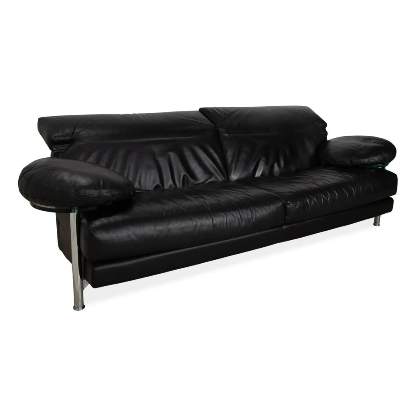 Schwarzes Arca Drei-Sitzer Ledersofa mit manueller Funktion von B&B Italia