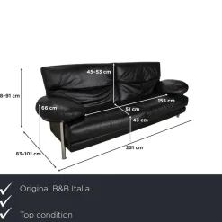 Schwarzes Arca Drei-Sitzer Ledersofa mit manueller Funktion von B&B Italia