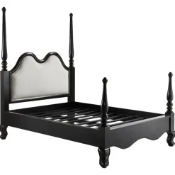 Schwarzes ebonisiertes Queensize-Bett aus Mahagoni im Louis XV-Stil