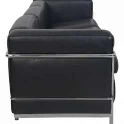 Schwarzes LC2 3-Sitzer Ledersofa von Le Corbusier, 2000er