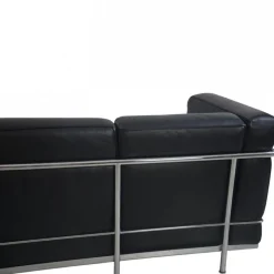Schwarzes LC2 3-Sitzer Ledersofa von Le Corbusier, 2000er