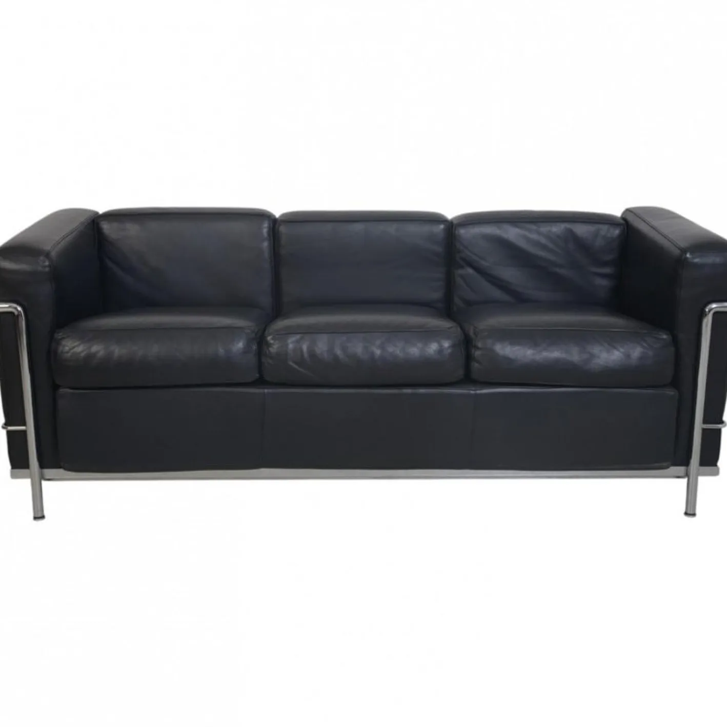 Schwarzes LC2 3-Sitzer Ledersofa von Le Corbusier, 2000er