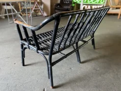 Schwarz lackierte Vintage Rattan Sitzbank