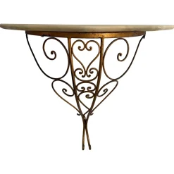 Schwebender Mid-Century Wandtisch aus Schmiedeeisen mit Marmorplatte, Italien, 1950er
