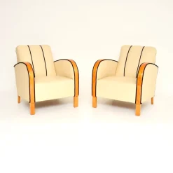 Schwedische Art Deco Armlehnstühle aus Leder & Birkenholz, 1930er, 2er Set