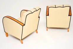 Schwedische Art Deco Armlehnstühle aus Leder & Birkenholz, 1930er, 2er Set