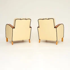 Schwedische Art Deco Armlehnstühle aus Leder & Birkenholz, 1930er, 2er Set