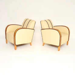 Schwedische Art Deco Armlehnstühle aus Leder & Birkenholz, 1930er, 2er Set