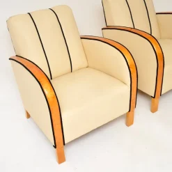 Schwedische Art Deco Armlehnstühle aus Leder & Birkenholz, 1930er, 2er Set