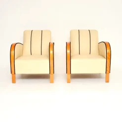 Schwedische Art Deco Armlehnstühle aus Leder & Birkenholz, 1930er, 2er Set