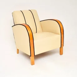 Schwedische Art Deco Armlehnstühle aus Leder & Birkenholz, 1930er, 2er Set