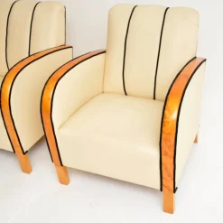 Schwedische Art Deco Armlehnstühle aus Leder & Birkenholz, 1930er, 2er Set