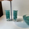 Schwedische Blaue Atoll Schale & Kerzenhalter aus Kunstglas von Anna Ehrner für Kosta Boda, 1980er, 3er Set