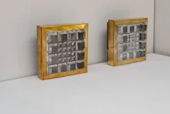 Schwedische Brutalistische Glas und Messing Wandlampen von Falkenbergs Belysning, 2er Set