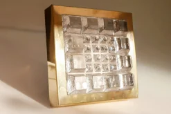 Schwedische Brutalistische Glas und Messing Wandlampen von Falkenbergs Belysning, 2er Set