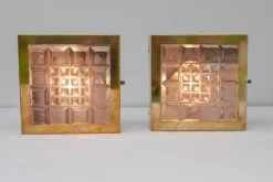 Schwedische Brutalistische Glas und Messing Wandlampen von Falkenbergs Belysning, 2er Set